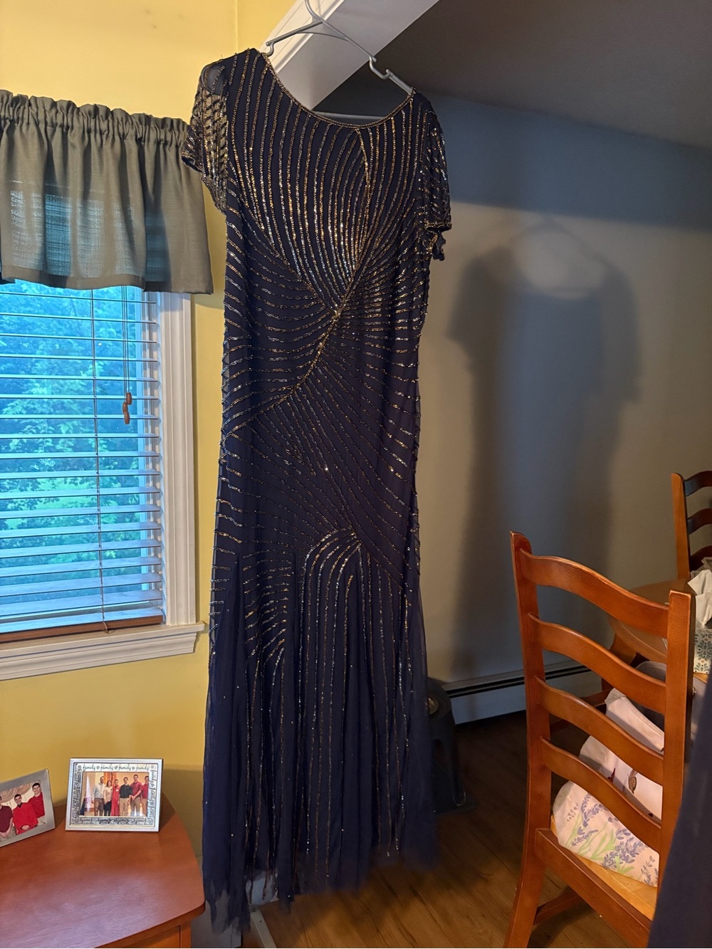 Pisarro Nights Navy Maxi Gown with Gold Beading